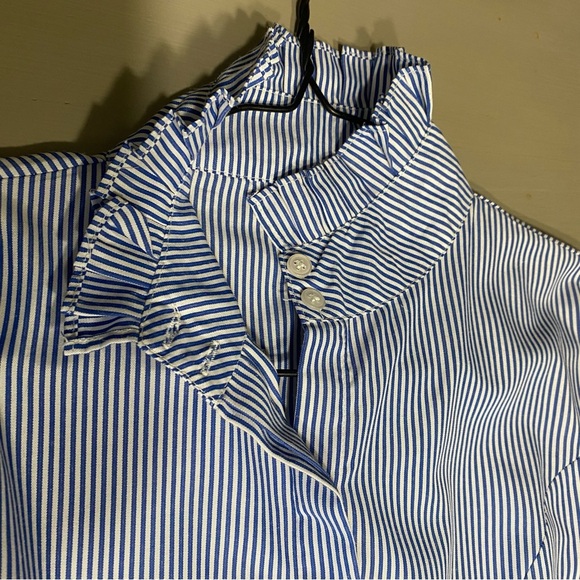 True Destiny -Blue & White  Striped Puff Sleeve Small - Picture 10 of 12